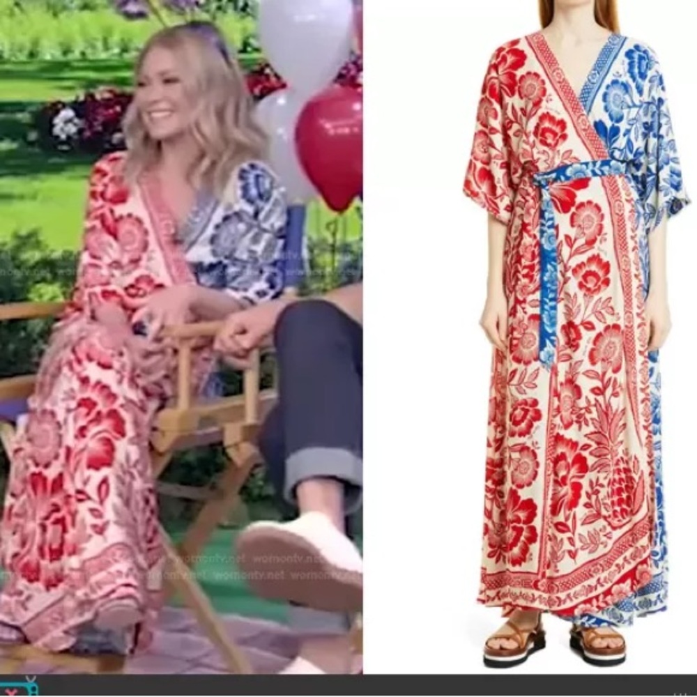 FARM RIO PINEAPPLE Floral Kimono MAXI Dress